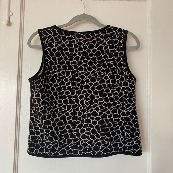Vintage 90s Black and White Giraffe Print Reversible Sleeveless Sweater Size M - Picture 2 of 7
